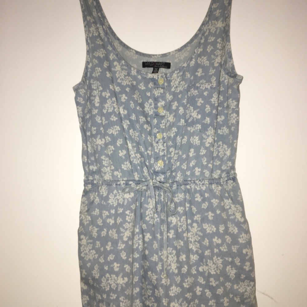 Blue and white floral romper